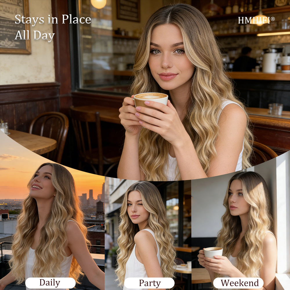 Long Ombre Blonde Wigs for Women 26 inch Wavy Curly Middle Part Hair Wig Tangle Free Protein Fiber Wig