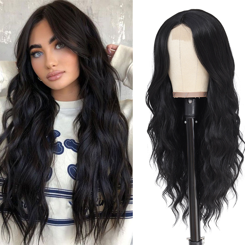 Long Ombre Blonde Wigs for Women 26 inch Wavy Curly Middle Part Hair Wig Tangle Free Protein Fiber Wig