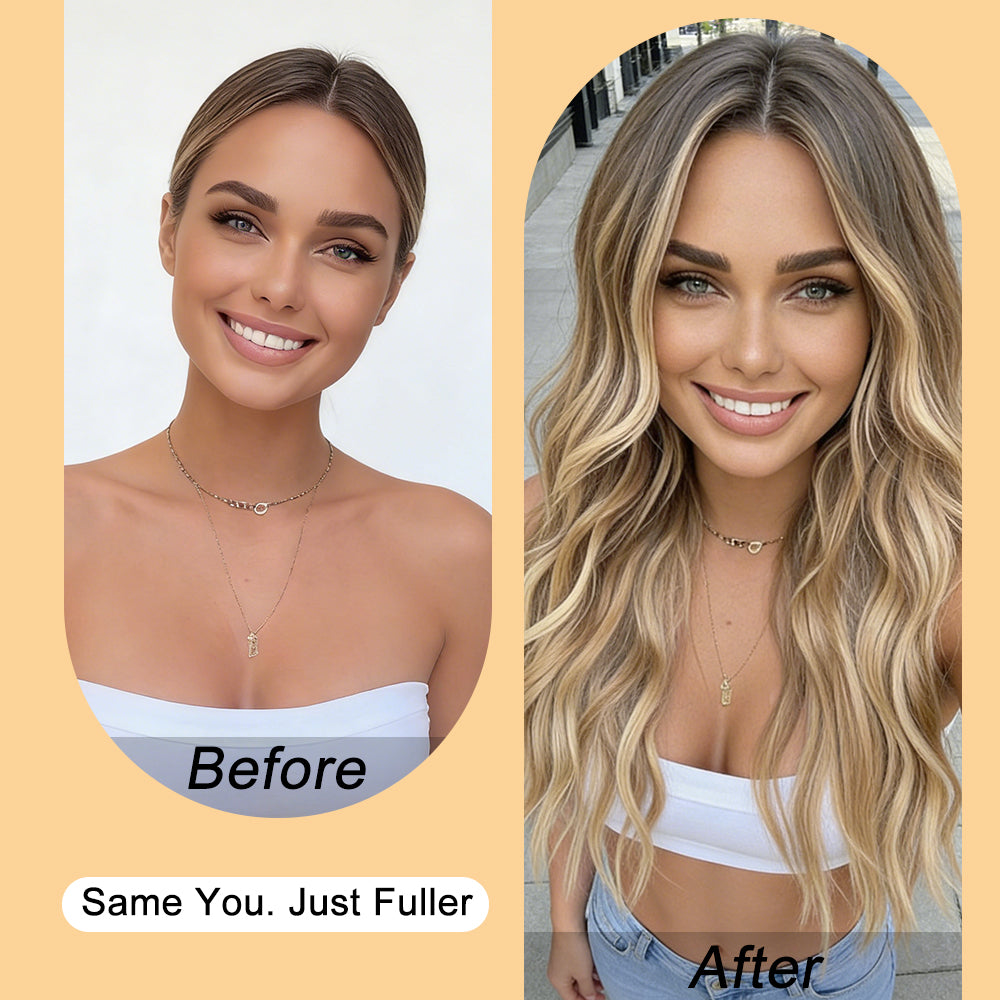 Long Ombre Blonde Wigs for Women 26 inch Wavy Curly Middle Part Hair Wig Tangle Free Protein Fiber Wig